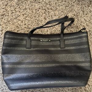 Black/glitter striped Kate Spade mini tote